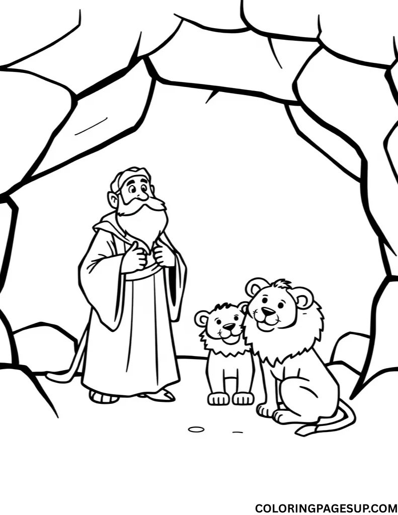 daniel and the lions den color page​

