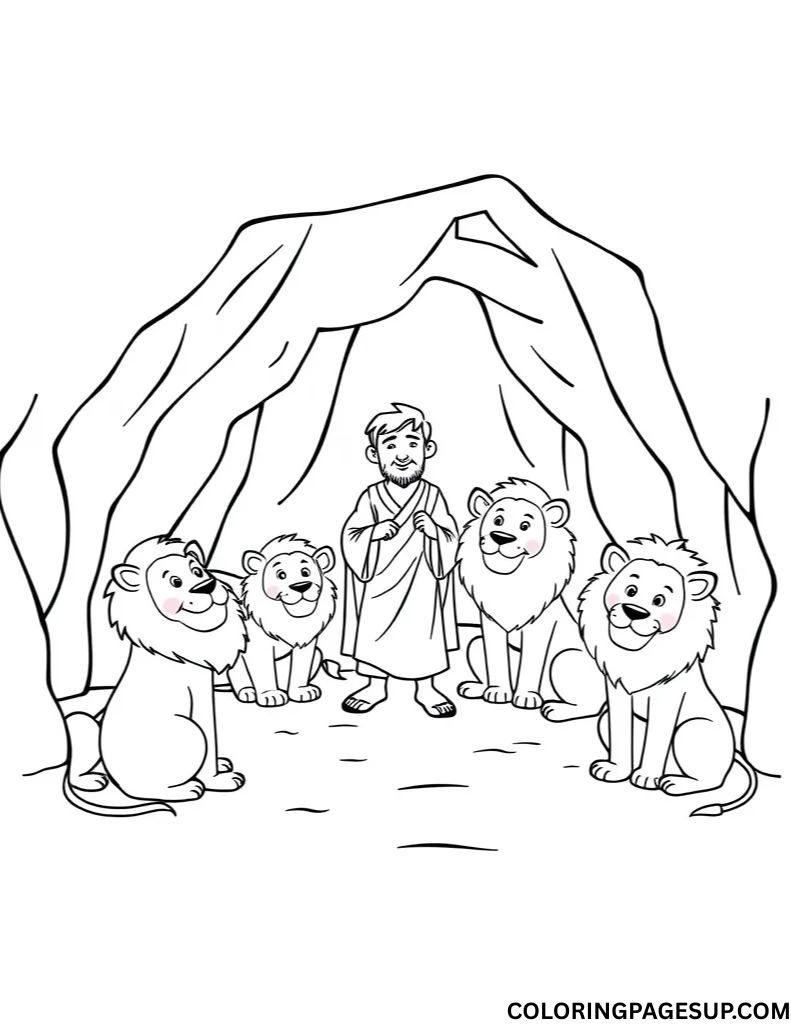 daniel and the lions den color page​

