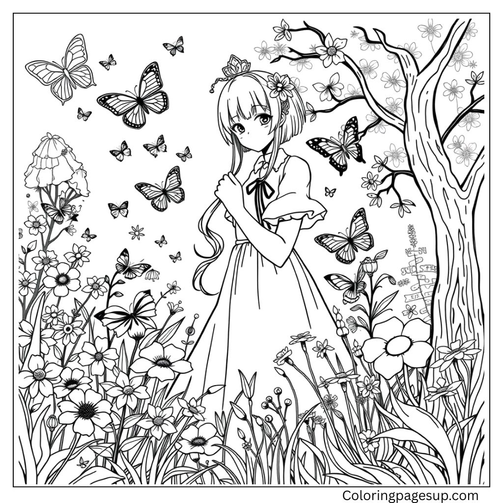 flowers and kuromi coloring page
