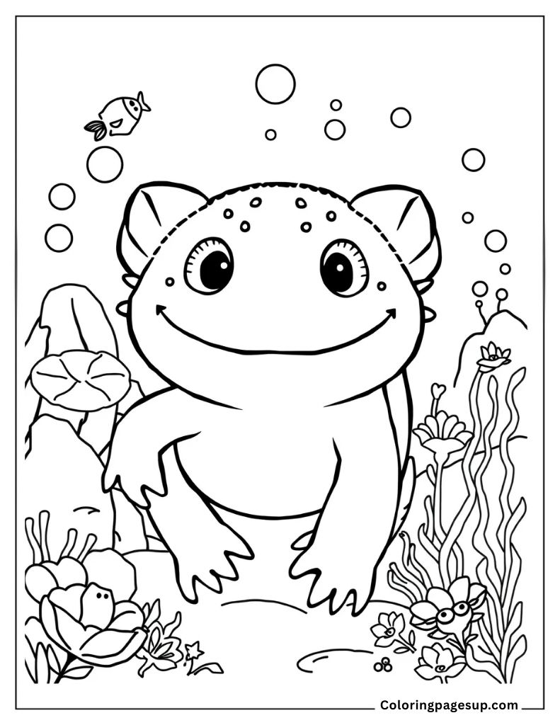 axolotl cute coloring page