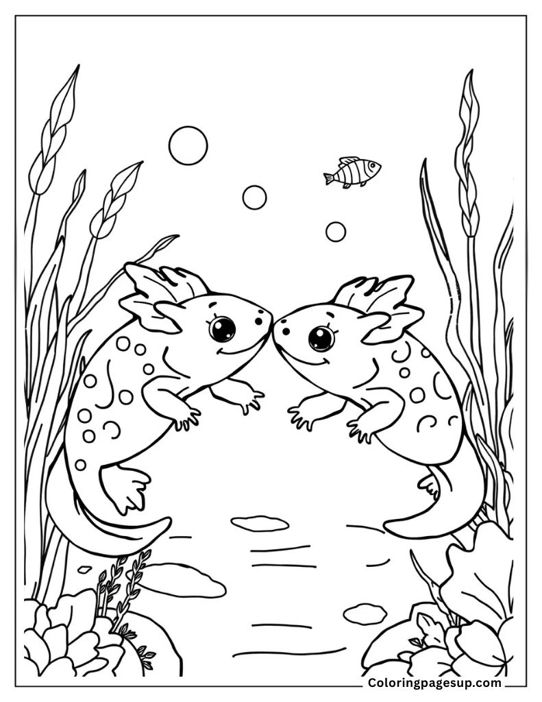 two axolotl coloring sheet