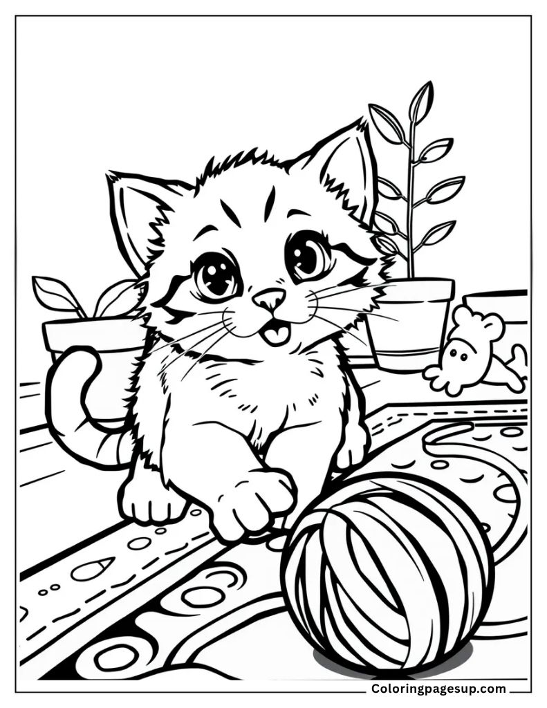 cat and toy coloring free printable