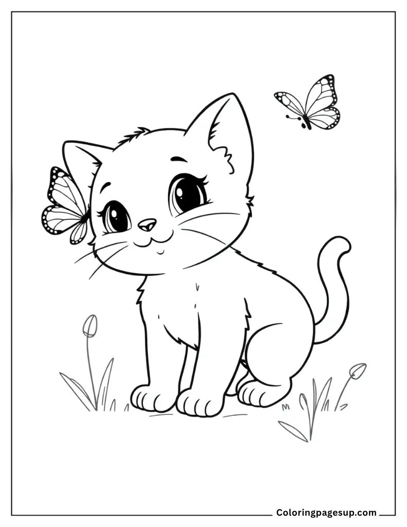 small cute kitten coloring page