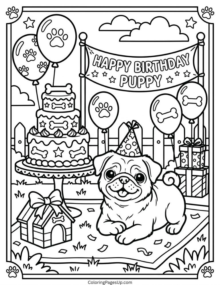 happy birthday puppy coloring pages